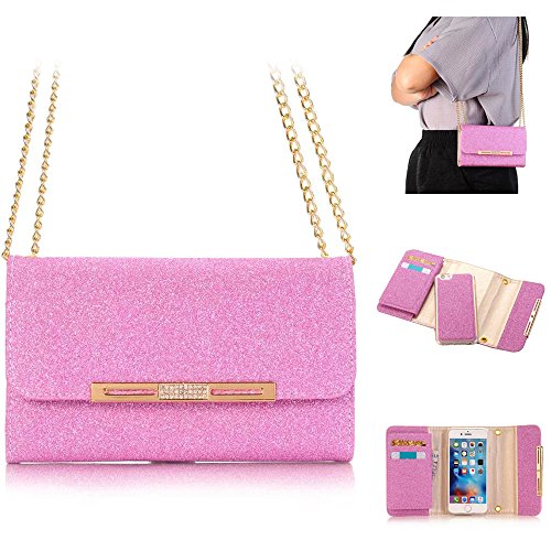 XGUO iPhone 6 Plus 6S Plus Multifunktions Geldbörse Clutch Bling Kristall Schutzhülle Case Cover Mit 7 Kartenfächer Wallet Brieftasche abnehmbaren Magnet Handy Schutzhülle(iPhone 6 Plus/6S Plus,Rose)