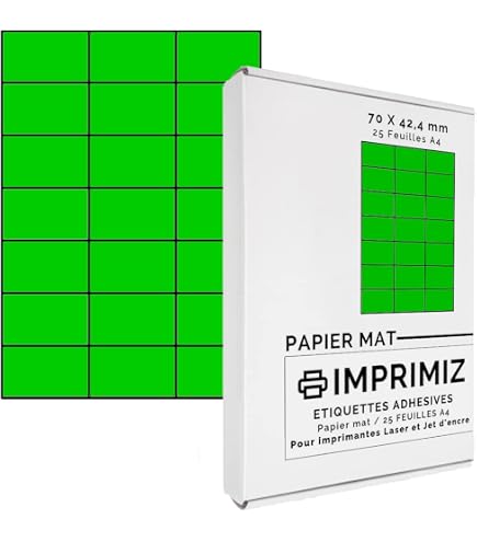 525 Étiquettes Autocollantes Jaune Fluo 70x42mm - 25 Feuilles A4 - Impression Laser Et Jet D'Encre