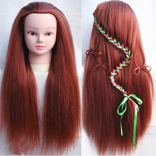 TOPBeauty Wine Red Synthetic Hair Hairdressing Practice Training Head Doll Mannequin With Clamp