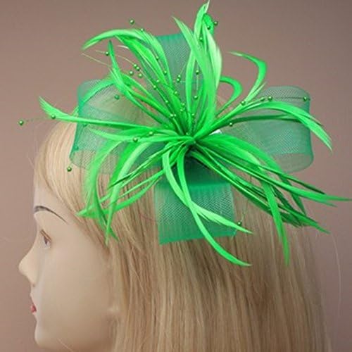 Large Beaded Net Bow &amp; Feather Fascinator On Beak Clip Brooch Green Ref: 4099