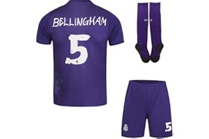 MAILLOT ENFANT R.Madrid Bellingham #5 Maillot de Football Violet Édition Spéciale Quatrième pour Enfants Nouvelle Saison, Shorts, Chaussettes, Tailles Jeune