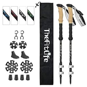 TheFitLife Carbon Fibre Trekking Poles - Collapsible and Telescopic Walking Poles, 2-Pack, Ultra Light, Extendable, Best Walking Sticks for Traveling Camping Hiking Mountaineering