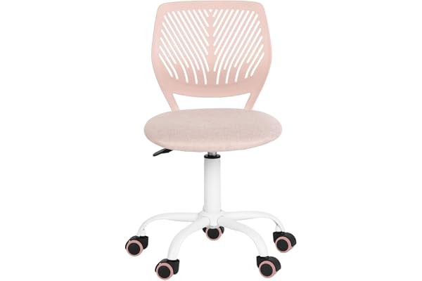 Homy Casa Chaise de bureau en tissu de lin Siège ergonomique Chaise pivotante de travail sans accoudoirs Hauteur réglable Chaise de bureau pour bureau à domicile pour enfants et adolescents, rose