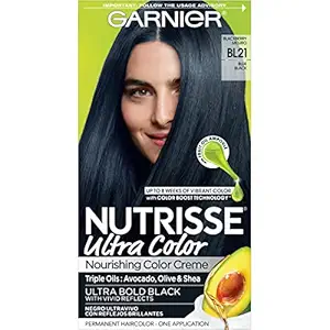 Garnier Nutrisse Ultra Color Nourishing Color Creme, BL21 Reflective Blue Black (Packaging May Vary)