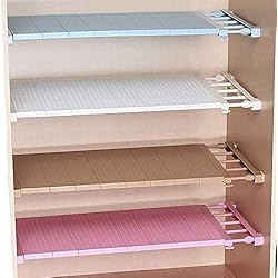 MUYCO Extensible Réglable Garde-Robe Étagère De Rangement Rack Séparateur Armoire Bibliothèque Placard Diviseur DIY Organisateur Tige pour Cuisine Salle De Bains Chambre Blanc