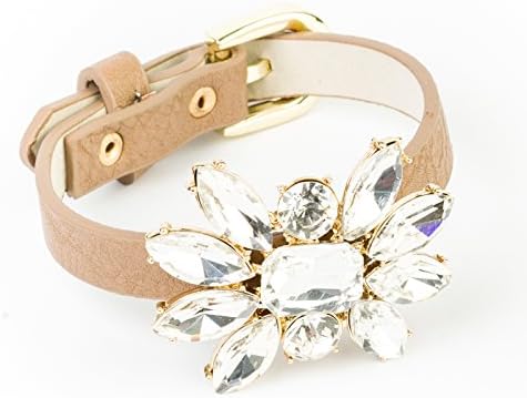 Womens Bracelet Stainless Steel Leather White Spring Summer Fashion Charm Bracelets (CRYSTAL ROSE FAUX LEATHER)