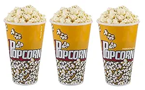 Perpetual Bliss 3 Pcs Reusable and Washable Food Box Theater Style Popcorn Tubs Bowl Plastic Container Bucket Birthday Return Gifts-Multi Color (Pack of 3)