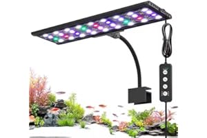 AQQA LED Aquarium Light, 24/7 Mode Clip on Fish Tank Light, Full Spectrum Aquarium Plant Light with Memory Function, Adjustable Timer/Brightness, IP68 Waterproof for 30-40cm Tank, 11W