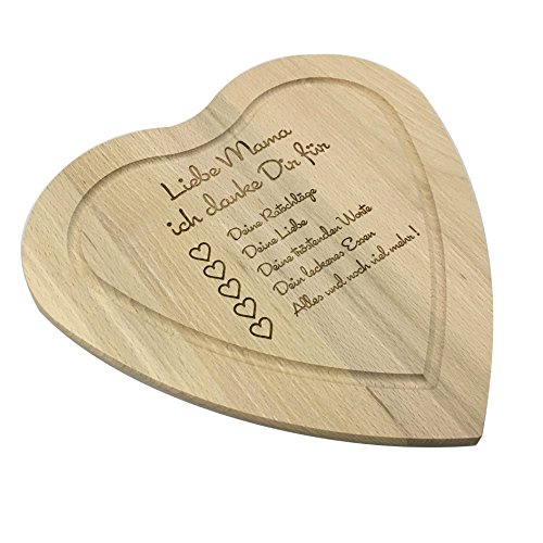 Holz Herz Schneidebrett mit Gravur „Liebe Mama ich Danke dir für…“ – Tolle Muttertagsgeschenk Idee - 2