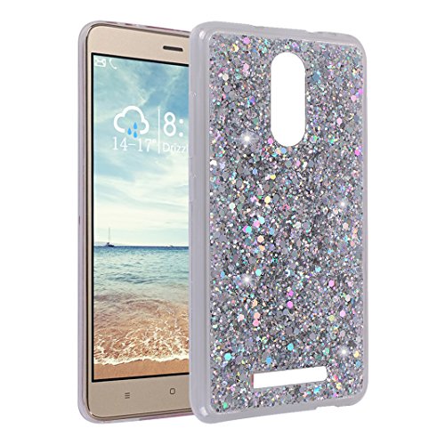 Funda para Xiaomi Redmi Note 3  Asnlove 3D Bling Brillante Glitter Carcasa Silicona Gel TPU Flexible Cover Crystal Clear Case Transparente Protectora Blanda Caso Caja Cubierta para Xiaomi Redmi Note 3 Note 3 Pro 5 5 Pulgadas  Plateado Silicona Funda Case