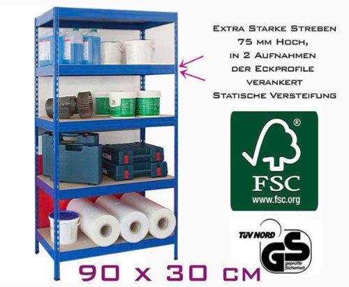 Lagerregal Kellerregal Metallregal Steckregal der Marke Lagerknecht® TÜV – geprüft- Regal Blau 90 x 30 x 200 cm bis 825 kg belastbar *FSC Zertifiziertes Holz - 2