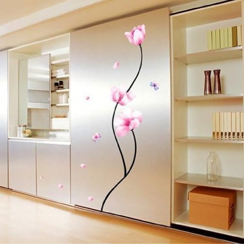 ufengke® Rosa Kamelie Blumen und Schmetterlinge Wandsticker,Wohnzimmer Schlafzimmer Entfernbare Wandtattoos Wandbilder - 3