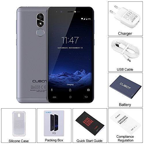 CUBOT R9 Smartphone Android 7.0 Unlocked 3G Telefono Cellulare,5.0 Pollici HD IPS Display,MT6580,Quad-Core 1.3GHz,2GB RAM+16GB ROM, Fotocamera Principale Doppia 13M/5MP,Dual SIM WiFi GPS Bluetooth Fingerprint Scanner Cellulare Smartphone in Offerta (blu)