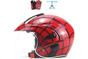 TOPLOOS Casque De Moto pour Enfants, Spider Web Kids Half Casque Glove Cycle Électrique Cycle De Vélo Scannée Scooter Casque Casque Boys Garçons Enfant Âgé De 3 À 8 Ans