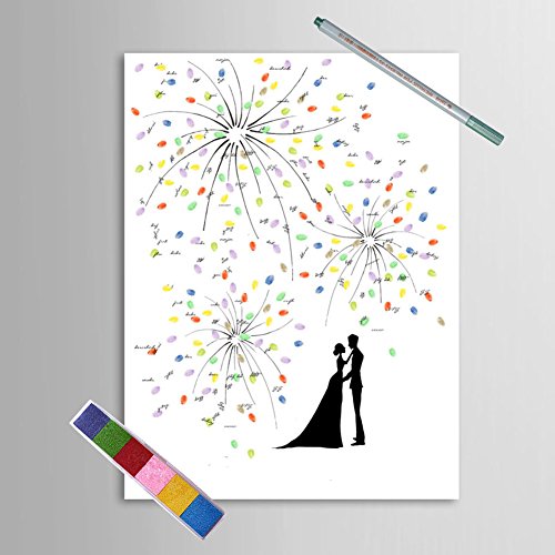 EQLEF® 30 * 40cm Kreative Hochzeit Dekoration Personalisierte Hochzeit Gästebuch Schöne Feuerwerks -süßes Liebhaber Hochzeit Fingerabdruck-Malerei