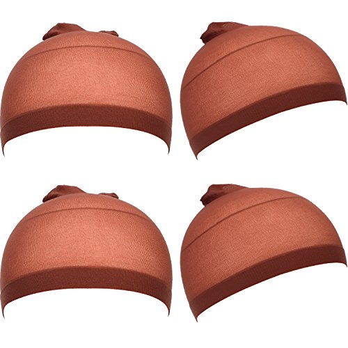 Nylon Bouchons Perruque Filet Cheveux Bonnets Extensibles, Marron Foncé, 4 Pièces