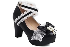 Ulalaza Mary Jane-Schuhe mit hohem Absatz für Damen, süße Party, Festliche Spitze, Schleife, Perle, Erdbeere, niedliche Abendschuhe