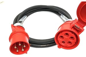 CINEMATTAG LX 32 Amp 5 Pin 415V IP44 Three Phase Extension Lead - PCE Red - 6mm² Heavy Duty Industrial H07RN-F Rubber Cable - 32A 3PH HO7 (3 Metre)