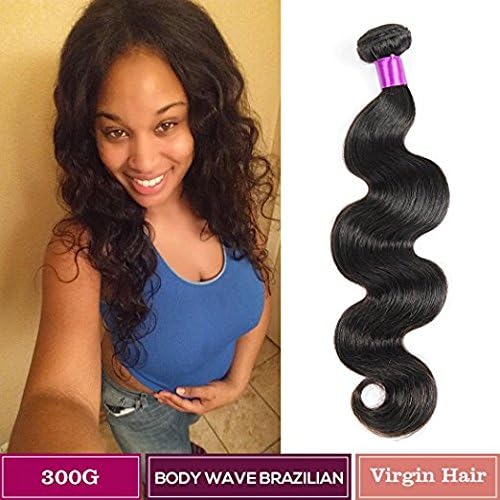 Brazilian Body Wave Virgin Hair weave 3 Bundles Unprocessed Grade 6A+ 100% Human Hair Extensions Mixed Length Natual Black Colour 300g Total (16 18 20inch)