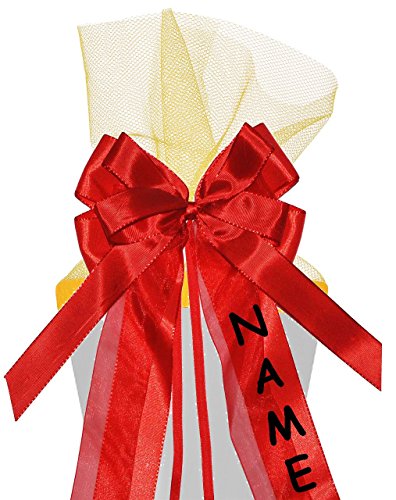 große Schleife für Schultüten – “ rot “ – 17 cm breit u. 31 cm lang – mit edlen Satin Bändern – für Geschenke und Zuckertüten – Geschenkband / Geschenkschleife – Schleifenband Stoff -Geschenkbänder – Kinder & Erwachsene – Mädchen / Jungen – groß - 3
