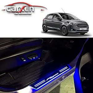 Car Door Foot Step Led Sill Plate With Mirror Finish for Ford Figo (Set of 4PCS, Blue)