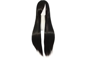 MapofBeauty 32" 80cm Long Straight Anime Costume Cosplay Wig Party Wig (Black)