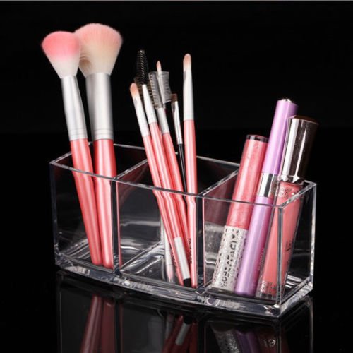 Acryl Kosmetik Aufbewahrung Organizer, 3 Facher Make-up Pinsel Ständer Schminkaufbewahrung Make Up Etui Box mit großer Kapazität für Make-up Pinseln Lippenstift Schmink Tools, 18.2 * 7.2 * 8cm - 6