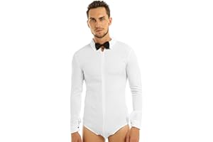 inlzdz Homme Justaucorps de Danse Latine Chemise de Smoking Body Chemise Manches Longues Slim Fit Costume Danse Classiques Chemise Habillées Zippée Jumpsuit