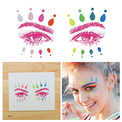 Tattify Bindi Rave Colorful Temporary Face Rocks - Trap - Other Styles Available - High Quality and Fashionable Temporary Rhinestone Gem Face Jewel Stickers - Pre-Connected Adhesive Strips