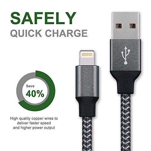 SURWELL Lightning auf USB Kabel [2-Pack]*2m iphone Kabel Ladekabel Nylon für iPhone 7 Plus 6 Plus 6S SE Plus 5S 5C 5, iPad Air 2, Mini 3, iPod 5 und iPod Nano 7 (Kohl-Schwarz) - 4