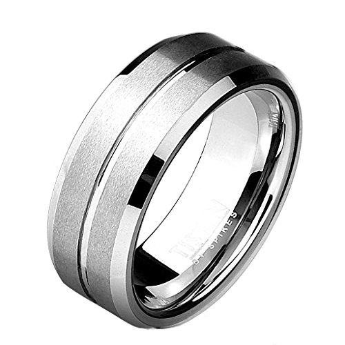 Tapsi´s Coolbodyart® Ring Tisten Titan Wolfram Silber 8mm breit Matter Ring mit Rille und Abgerundeter Kante verfügbare Ringgrößen 60 (19) – 66 (21)