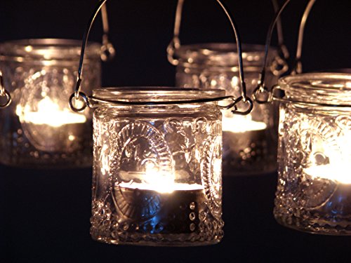 Windlichter, Gartenlaterne, kleiner Nostalgie-Hängeleuchter im Antik-Look, Metall dunkelbraun, Ø 32 cm mit 8 Windlichtern *Art.N70* - 6