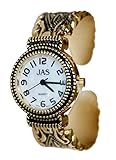 JAS Damen Uhr Vergoldete antike Markasit-Art analoge japanische Quarzwerk mit Metallarmband-Armreifen JGold2