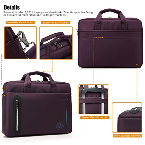 CoolBELL 17,3 Zoll Laptop Tasche mit Riemen mehrfachfach Messenger Bag Nylon Aktentasche für Männer / Damen,Violett - 6
