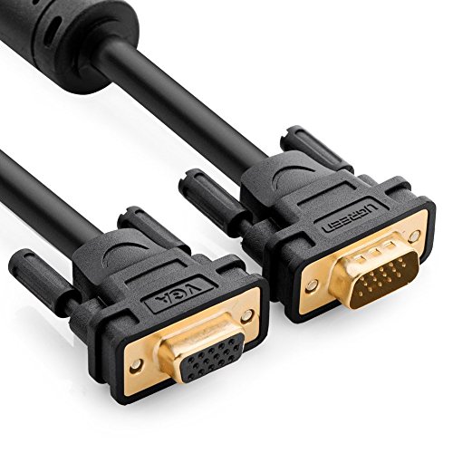 VGA Kabel Ugreen 2m VGA/SVGA Video Monitor Coaxial verlängerungskabel HD mit 2 Ferritfilter/vergoldeten Kontakte/15-polig HD Stecker auf 15-polig HD Buchse/Kompatibel für Projektoren , HDTVs , Displays