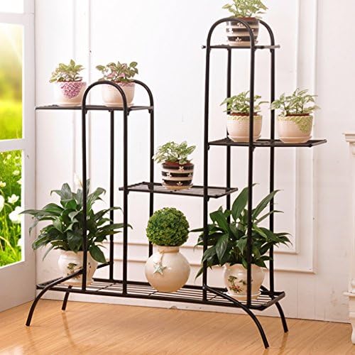 shuang Iron Flower Pot Rack, 3-4 Tiered Plant Display Stand Bonsai Holder Home Garden Patio Decor Shelf Holds White/black/gold ( Color : Black , Size : 81.5*26.5*99.5CM )