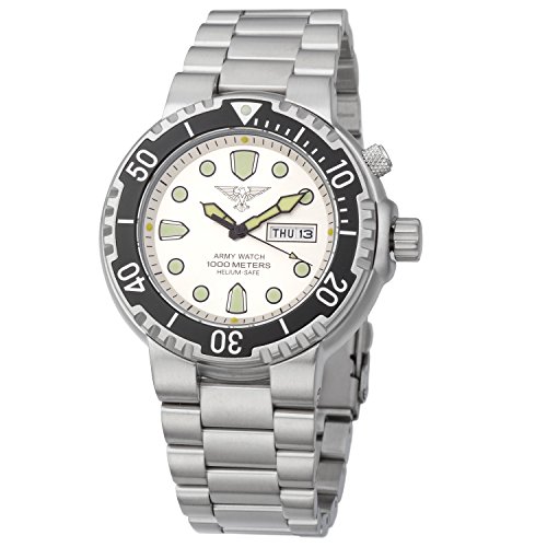 Army Watch Taucheruhr - 100 ATM/1000 Meter - Edelstahlband - Silber - EP841 Army Watch Taucheruhr - 100 ATM/1000 Meter - Edelstahlband - Silber - EP841