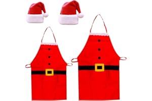 FRGASGDS Peluche Cappello Babbo Natale Natale Grembiule 4 pezzi Grembiuli da cucina Unisex Cappello rosso classico di Natale Costume da Babbo Natale per Natale Festa per feste Chef Cucina Cucina Cucina Cottura