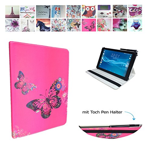 Case Cover für Odys Maven 10 PRO Tablet Schutzhülle Etui mit Touch Pen & Standfunktion - 10.1 Zoll Schmetterling Pink 360_