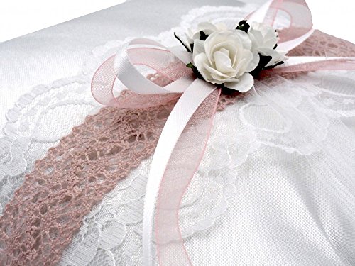 Ringkissen Vintage Weiß Rosa Hochzeit Braut Traukissen Ringe - 2