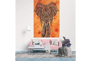 AVA Collections Orange Indian Elephant Wall Hanging Tapestry Mandala Poster Tie Dye Cotton Bohemian hanging Elephants Boho Hippie Dorm Wall Décor Art 40x30 inches (Orange)