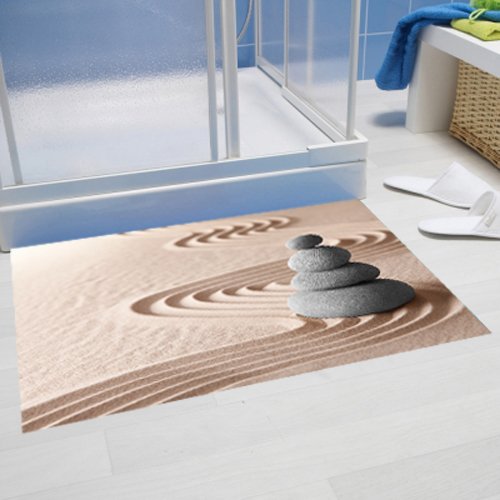 Papillon-Tapis-de-salle-de-bain-super-absorbant-en-polyester-multicolore--motifs-de-pierres-sur-le-sable-60-x-40-cm