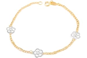 MONDE PETIT Bracciale per bambini fiori - due ori 9k (375) - Scatola Regalo - Certificato di garanzia