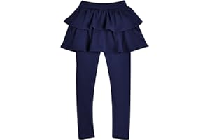 Maeau Leggings per Ragazze con gonne, Leggings Solid Pantaloni con Gonna Tutu, Collant Senza Piede in Misto Cotone Elasticizzato per Bambini 2-10 Anni
