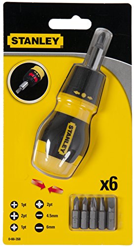 Stanley Bit-Schraubendreher „Stubby“, kurze Ausführung, mit Ratsche und sechs Bits, PZ1/2;PH1/2;SL4/5/6, 0-66-358 - 4