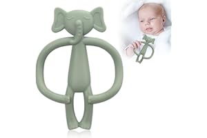 AULESE Silikonowa zabawka do gryzienia dla niemowląt, nie zawiera BPA, chłodząca zabawka do gryzienia dla niemowląt od 3+ miesięcy, uspokaja dziąsła (słoń – zielony)