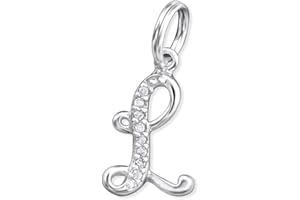 Bungsa KETTEN-ANHÄNGER BUCHSTABEN 925 Sterling Silber mit Kristallen - kleine BUCHSTABEN CHARMS für Bettel-Armband - für Damen, Kinder & Herren - A B C D E F G H I J K L M N O P R S T U V W Z