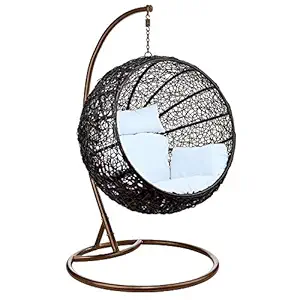 Carry Bird Big Boss Wicker Rattan Hanging Egg Chair Swing for Indoor Outdoor Patio Backyard, Stylish Comfortable Relaxing with Cushion and Stand (Standard Brown Swing, White)