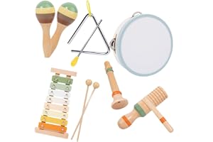 Masroo Baby Musical Instruments-Montessori Wooden Toys for Toddlers ,Neutral Colors Percussion Instruments Set with Modern Boho Xylophone for Kids Preschool Educational 3+