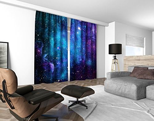 All 4 Decor Pair of Ready Made 3d Photo Print Galaxy Nebula Design Curtains Tape Ring Top (Nebula 3)